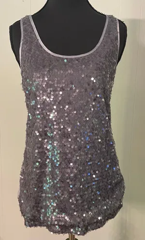 Express Y2K Sequin Tank Top Gray Sleeveless Party Club 2010 Small Going Out thumbnail 1