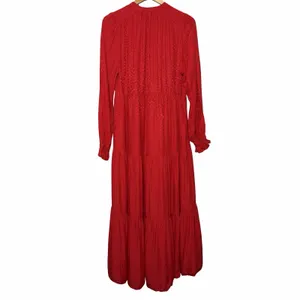 Anthropologie Maeve Wendy Tiered Maxi Dress Red Jacquard Tie Neck‎ Large Cottage thumbnail 6