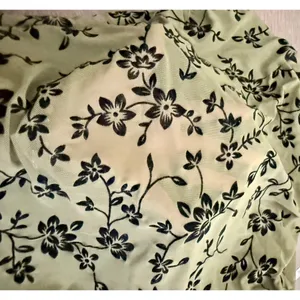 Floral Print Mock Neck, lettuce trim mesh lined crop top thumbnail 5