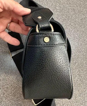 True Religion Black Crossbody Bag, Gold Accent, Adjustable Guitar Strap thumbnail 5