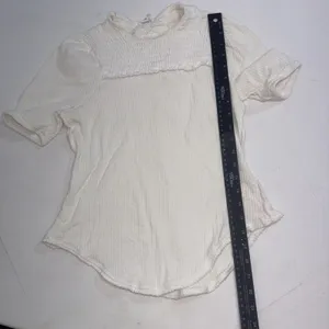 Free People Care Gauze Boho Minimalist Textured Ivory Stretch T-Shirt Size Small thumbnail 6