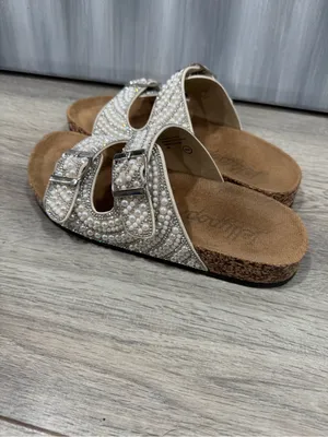 Jellypop Beaded Pearl Dual-Buckle Slide Sandals - White thumbnail 5