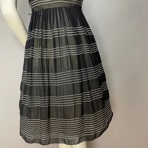 Anthropologie Hitherto Silk Dress Stripes Retro Sleeveless Fit‎ and Flare Black thumbnail 7