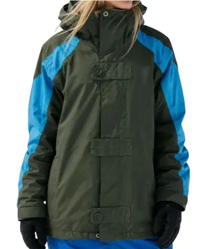 Bonfire Fusion Reign Snowboarding Hooded Jacket Colorblock Green Blue Large thumbnail 1