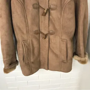 Liz Claiborne Vintage Faux Fur Faux Suede Brown Toggle Jacket Size L thumbnail 10