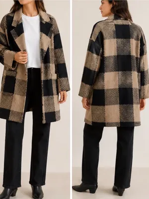 ASTR The Label Cora Plaid Wool Blend Peacoat Oversized Brown Black Coat thumbnail 10