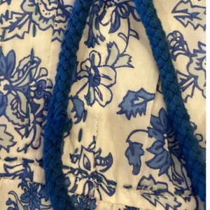 Calypso St Barth Daria Dress M Blue White Block Print Floral Cotton Resort Maxi thumbnail 8