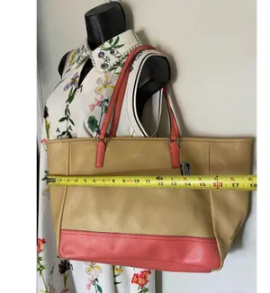 COACH Large Tan Orange Leather Tote/ Shoulder Bag thumbnail 7