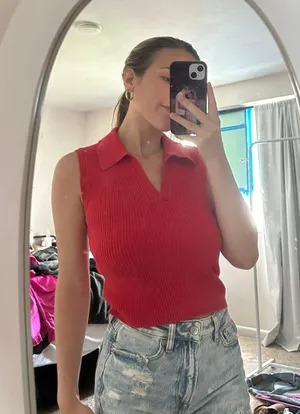 Old Navy Rib Knit Cropped Polo Sweater Shirt thumbnail 3
