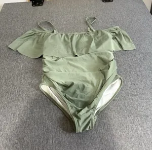 Pink Blush Olive Green Off Shoulder Ruffle Maternity Swimsuit Women's Sz M thumbnail 1
