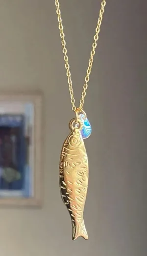 Handmade gold tone fully gold tone stainless steel fish boho funky chic necklace🌀🐟 thumbnail 1
