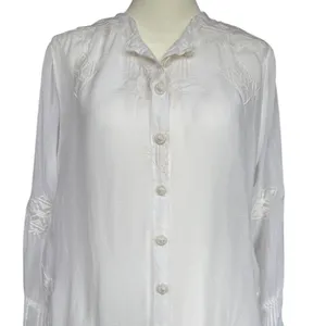 Johnny Was‎ White Embroidered Long Sleeve Sheer Blouse Sz M thumbnail 2
