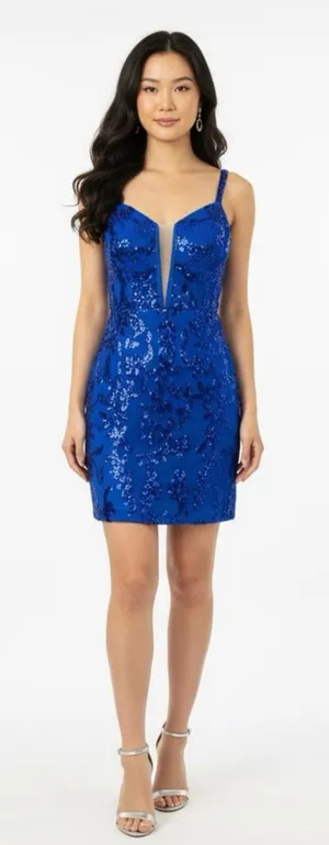 EAST COAST BELLA Royal Blue Sequin Cocktail Dress Corset Back Mini Women’s Sz 2 thumbnail 1