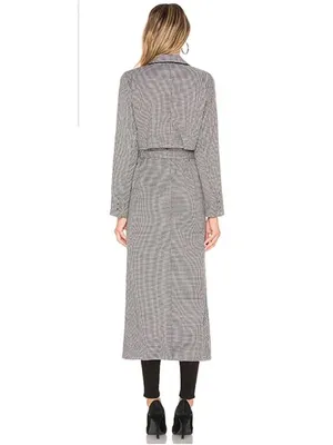 L'Academie Black White Houndstooth Long Trench Coat Women's Small Belted thumbnail 2