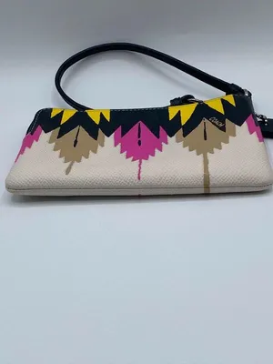 Coach Cross Grain Hawk Feather Wristlet Multicolor White thumbnail 4