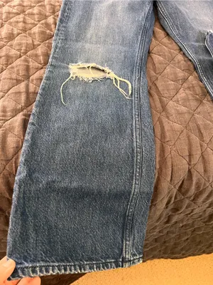 rag & bone Maya High Rise Distressed Mid-Blue Wide-Leg Jeans thumbnail 2