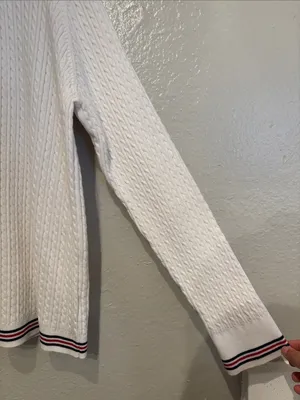 Lauren Ralph Lauren White Cable Knit Cardigan with Navy & Red Trim Preppy School thumbnail 4