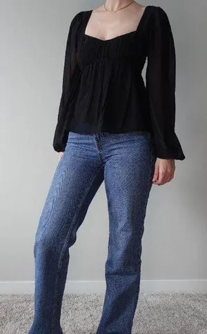 Abercrombie Long Sleeve Black Ruched Sweetheart Puff Sleeve Top Size S thumbnail 4