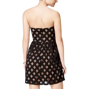 Jump Apparel Juniors Bandeau Lattice-Lace Fit & Flare Dress Black / Nude M thumbnail 7