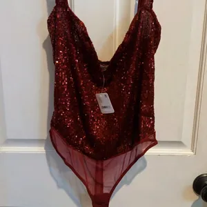 NWT Free People Red Sequin Sweetheart Bodysuit Party Going Out Top thumbnail 6