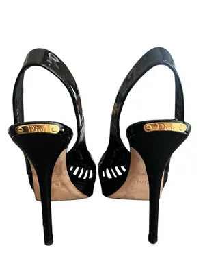 Christian Dior Women’s Whisper Black Patent Leather Peep Toe Sandals Heels 37 thumbnail 7