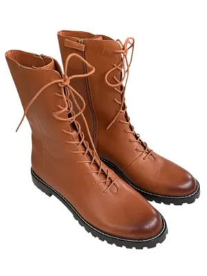EUC J. Crew Leather Gwen Lace Up Lug Sole Mid-Calf Boots Brown Size 10 thumbnail 1