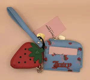 Juicy Couture Sweet Strawberry Zip‎ Card Case Wristlet Blue 13JCE3BMX-SPB NEW thumbnail 1
