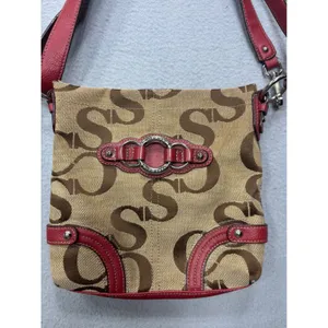 Sophia Caperelli Shoulder Bag Small Monogram Tan Brown Red Leather Trim‎ Trim thumbnail 13