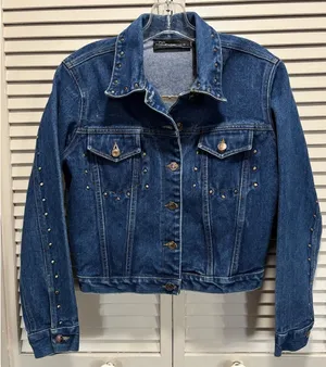 No Boundaries Dark Wash Denim Jacket Size‎ M Pockets Button Up Collar Studs thumbnail 1