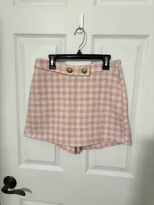 Zara pink and white checkered gingham mini skort thumbnail 2