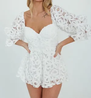 American Threads Lace Bubble Sleeve Bustier Romper✨ thumbnail 1
