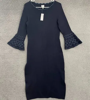 Dress‎ Barn Sweater Bell Sleeve Women S Navy Midi Dress thumbnail 1