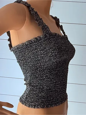 Abercrombie & Fitch Black and White Smocked Ruffle Strap Crop Tank Sz XS thumbnail 3