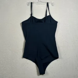 SPANX Navy Ribbed Square‎ Neck Spaghetti Strap Bodysuit Tank Top Women's M thumbnail 2