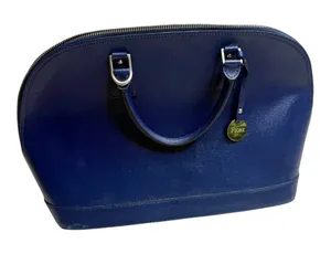 FIORE Women's Saffiano Leather Classic Dome Satchel Bag Made in Italy Navy thumbnail 1