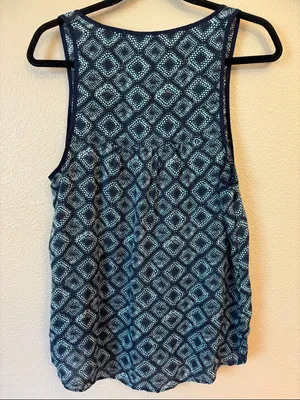 Converse Medium Navy Turquoise Blue Tile Geometric Henley Tank Top thumbnail 8