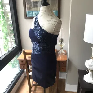 Windsor Sequence Satin Navy Short Dress Sz 3/4 thumbnail 3
