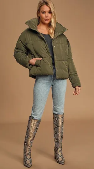 Free People NWT Weekender Olive Green Quilted Puffer Jacket. Size Large thumbnail 5