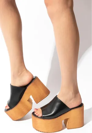 Mata Shoes Chunky Platform heel Black Peep Toe Sandal thumbnail 2