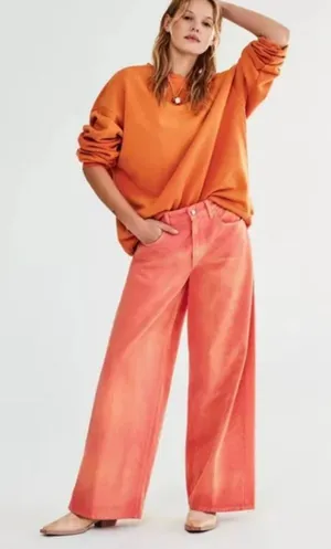 NWT WE THE FREE X FREE PEOPLE Waterfalls Baggy Wide Leg Denim Jeans Oklahoma Sun thumbnail 1