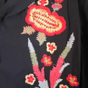 Solitaire brand black Tunic with embroidery and flows arms. Size M thumbnail 3