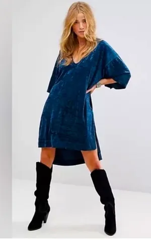 We The Free Free People blue luxe velvet oversized tunic/dress size M+ thumbnail 1