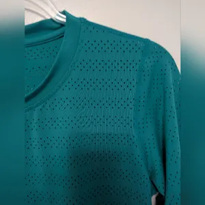 Zyia Teal Chill Long Sleeve Perforated Striped Tee Shirt Long Sleeve Medium thumbnail 3