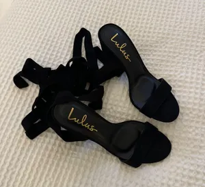 Lulus Lace Up Black Suede Heels thumbnail 2