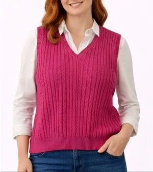 L.L. Bean cashmere wool cableknit vneck sweater vest large thumbnail 1