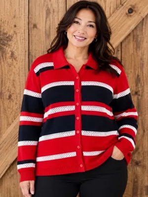 CJ Banks Ladies Striped Cardigan thumbnail 1
