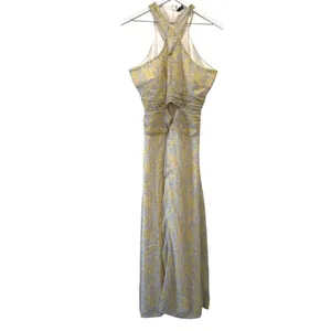 Likely Lucy Dress Yellow Blue Floral Cutout Halter Midi Size 10 thumbnail 4