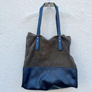 Zara Basic Collection Olive Brown Suede & Black Leather Tote Bag thumbnail 6