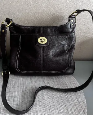 Coach Dark Brown Pebbled Leather Bag with Gold Hardware thumbnail 1