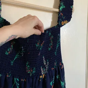 *I ❤️Joah Navy Blue Floral Pattern Off Shoulder Cap Sleeves Midi Dress thumbnail 4